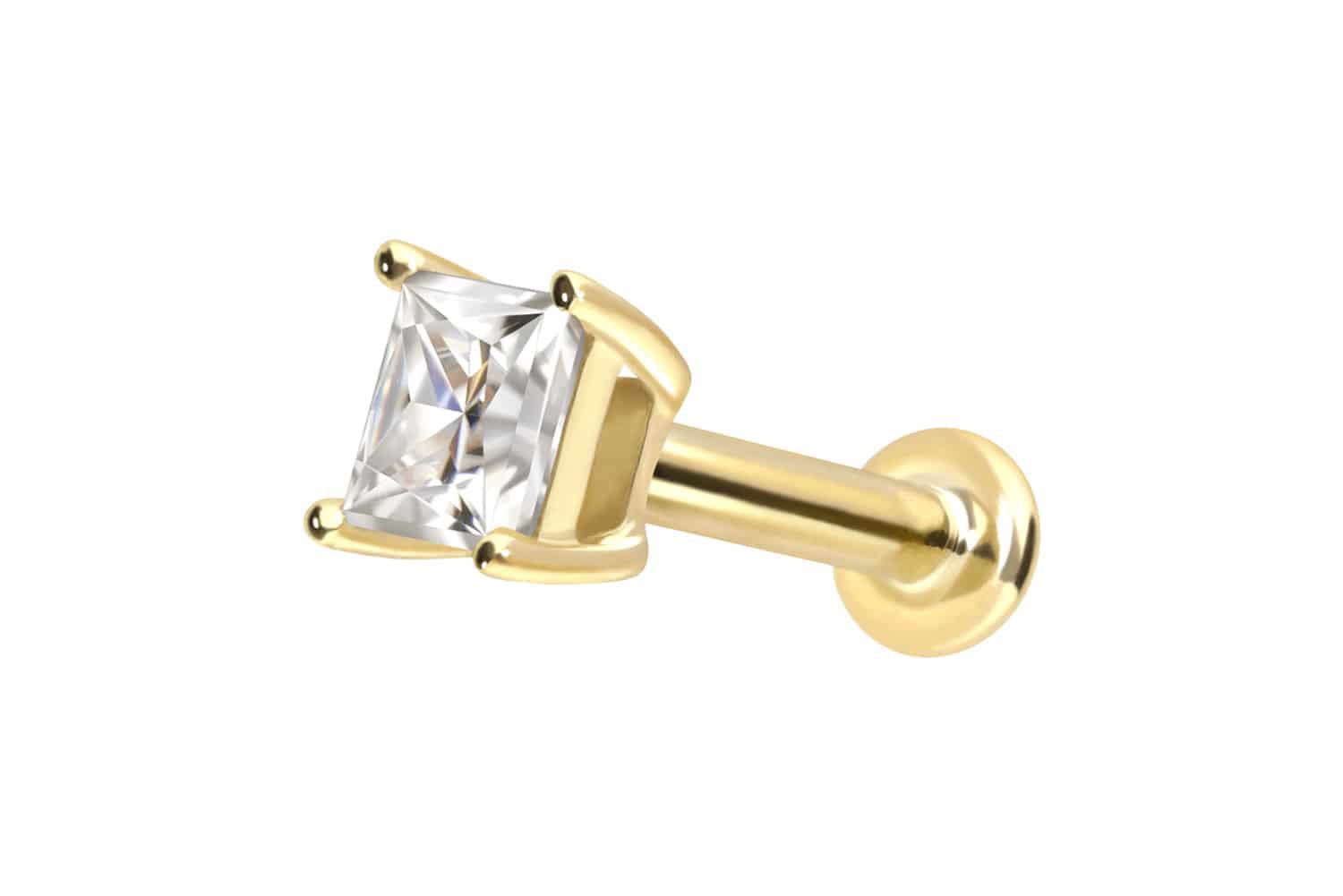 14 Karat Gold Labret Piercing mit Innengewinde MOISSANIT-QUADRAT
